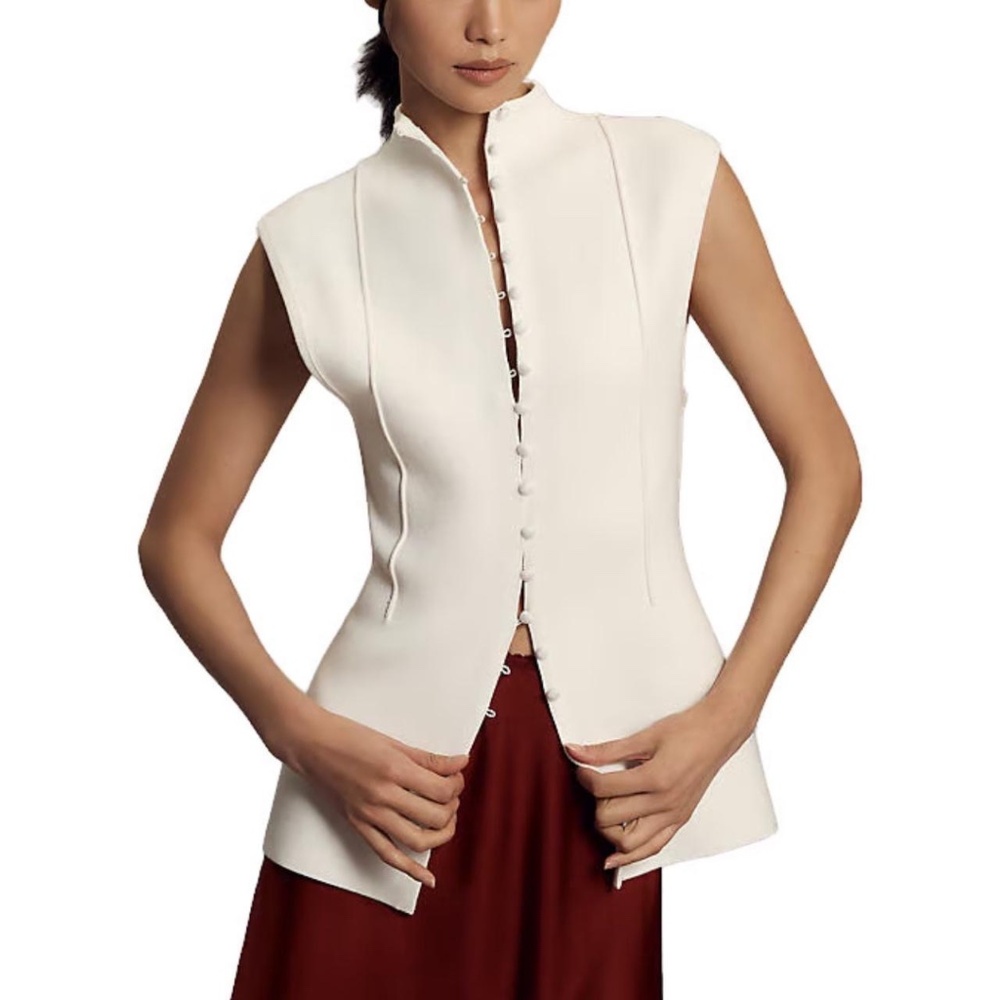 Anthropologie High Neck Cap Sleeve Cardigan sz XXS in Ivory Knit NWT